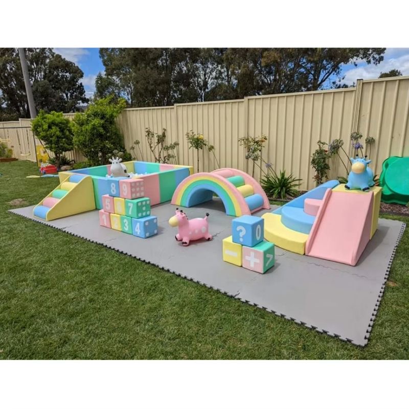 Pastel Soft Play Set with Rainbow Tunnel and Slide for Kids Outdoor Playground