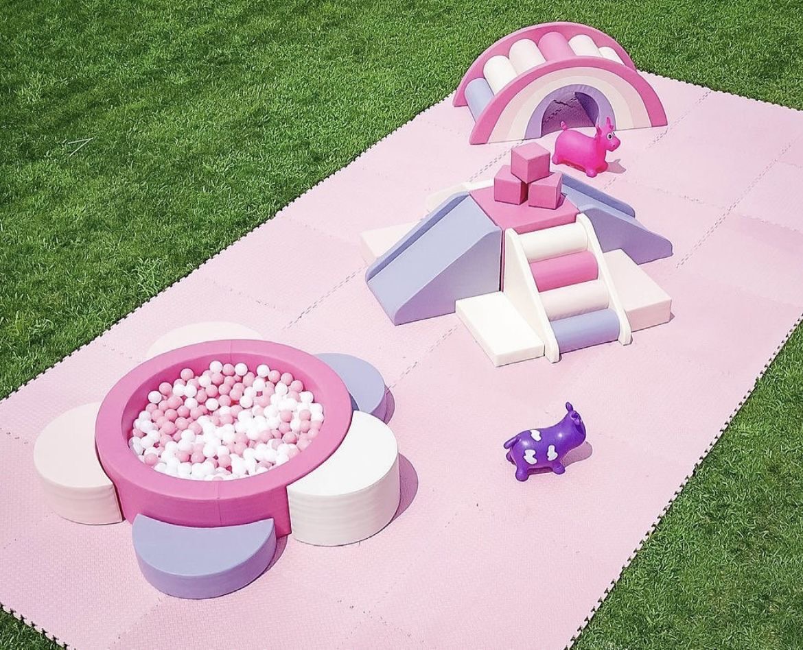 Pastel Pink and Purple Soft Play Set with Slide and Ball Pit Outdoor Toddler Play Equipment