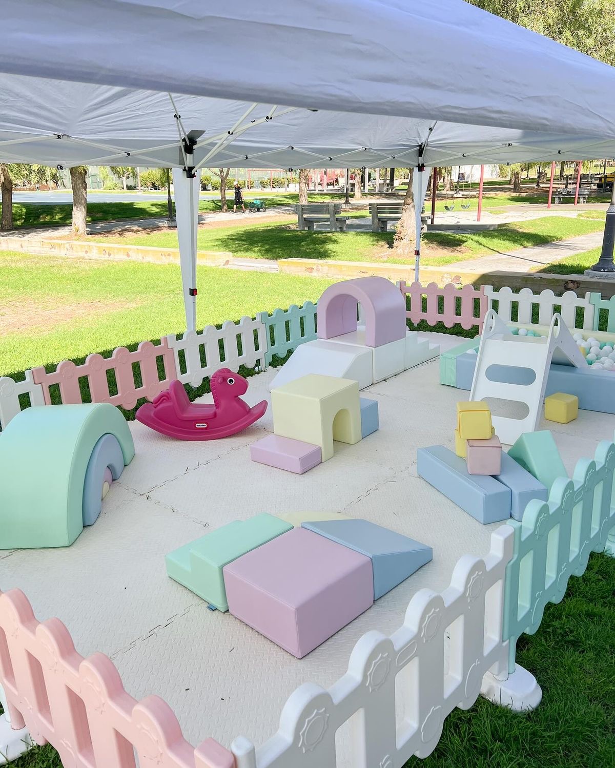 Pastel Soft Play Set with Slide and Rocker for Outdoor Toddler Play Area