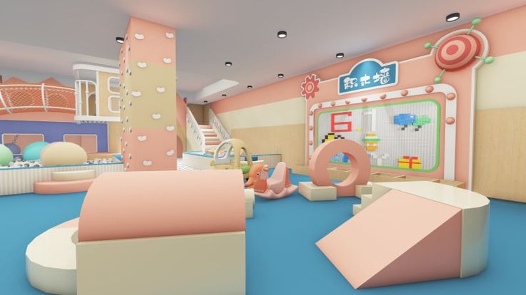 Pastel Indoor Soft Play Center with Climbing Wall and Toddler Play Zone