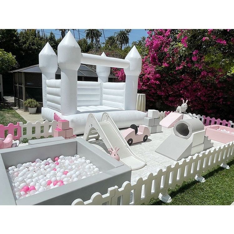White Soft Play Set with Inflatable Castle and Ball Pit for Kids Outdoor Party