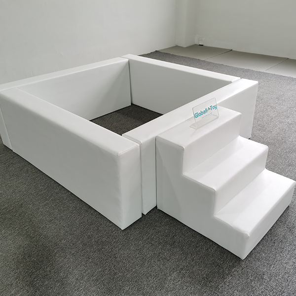 Square white foam ball pit with steps for kids