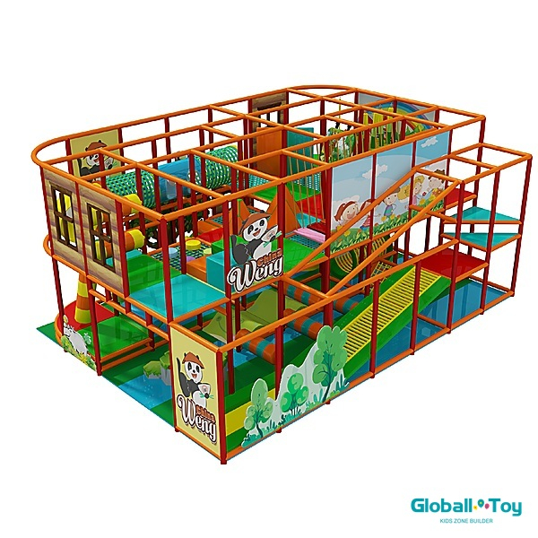forest theme indoor playground with tunnel slide and climbing frames