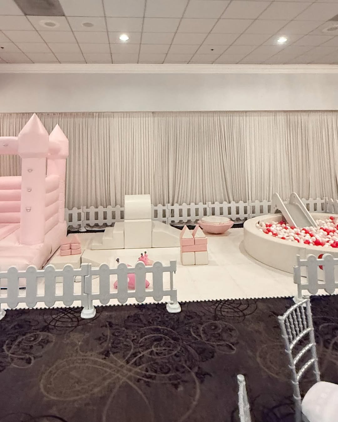 Pink Soft Play Set with Bounce House, Ball Pit and Slide Toddler Birthday Party Playground Equipment