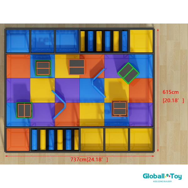 modular indoor playground square layout with slides and climbing activities