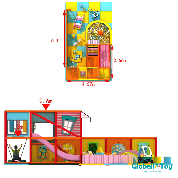 Diseño personalizado de techo bajo y patio interior compacto con toboganes de dos niveles