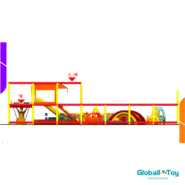commercial indoor play park low ceiling design with ball pit and double slide
