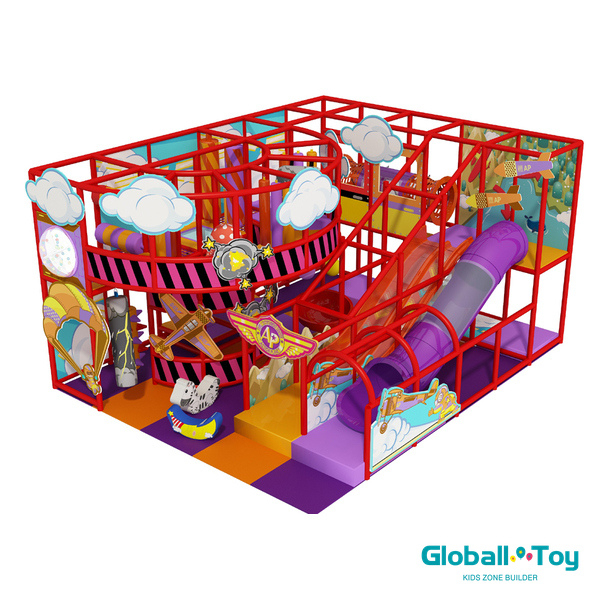 airplane theme indoor playground with spiral ramp and tube slide