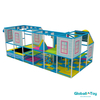commercial indoor play structure with trampoline and climbing frames