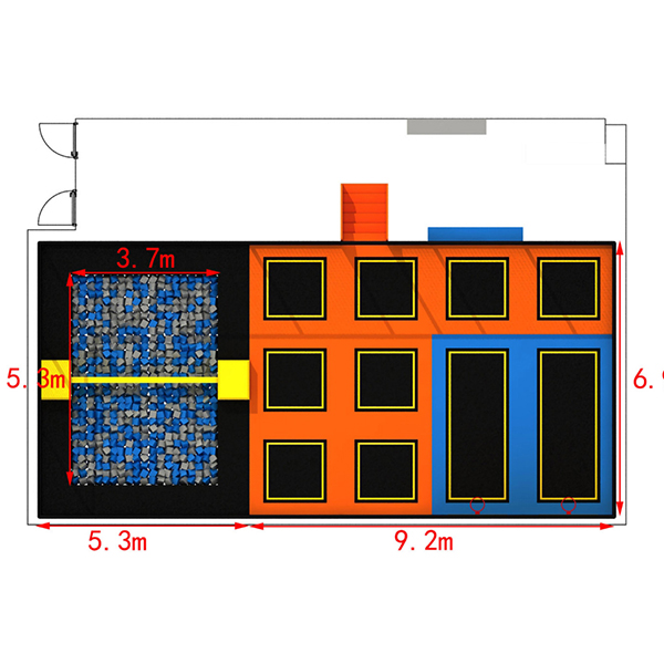 large trampoline park layout plan for recreation facilities