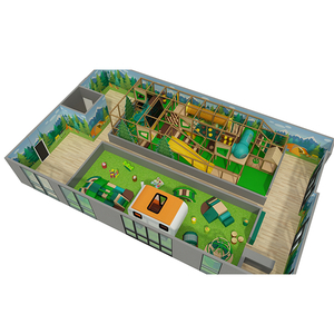 forest theme indoor playground with slides tunnels and climbing nets for kids