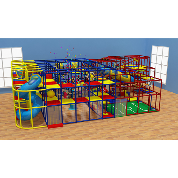 multi level indoor playground design with spiral slides football area and climbing frames