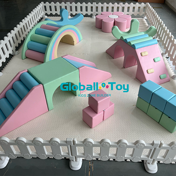 Indoor soft play equipment with slide and climbing frame