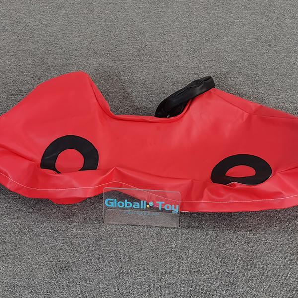 Red soft car rocker with black handle for toddler playgrounds