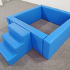 blue soft play ball pit with foam stairs for hire use
