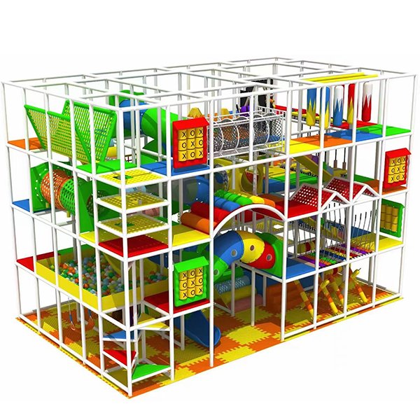 Grande structure de jeu souple intérieur avec des tunnels à plusieurs niveaux, des diapositives et des zones d'obstacles pour les enfants de jeu pour enfants