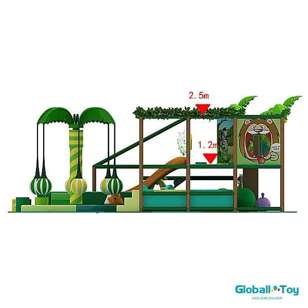 Guardería infantil con parque infantil interior con pista de obstáculos de espuma y mini tobogán