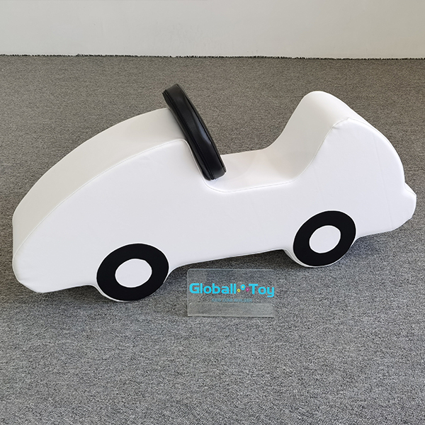 white soft play car rocker toy for toddlers