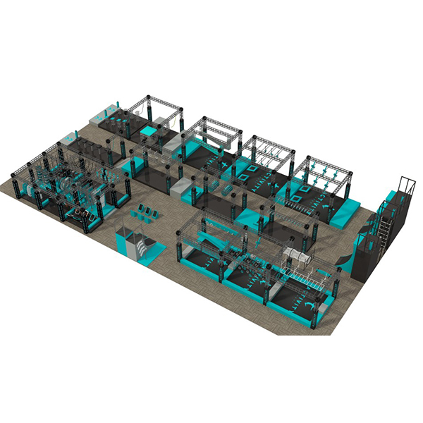 ninja warrior obstacle course park with climbing nets ropes and balance challenges for adults and teens