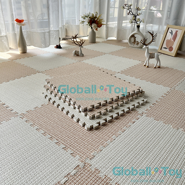 woven floor mat beige cream kids floor protection
