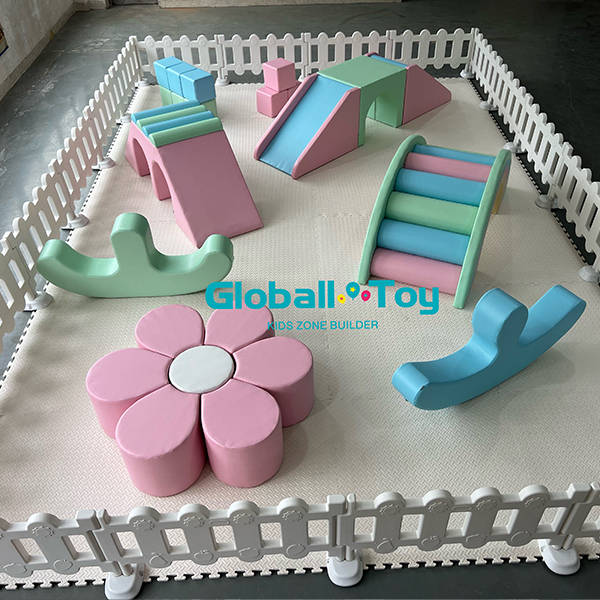 Custom white soft play set with ball pit slide and tunnel
