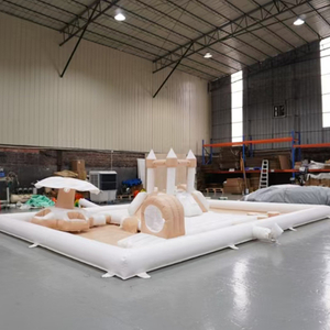Cream inflatable playground castle with slide and tunnel for kids