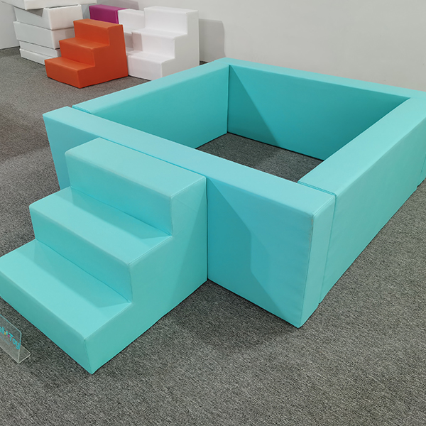foam square ball pool with steps for toddler play