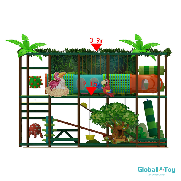 commercial soft play jungle gym with bridge and foam roller obstacles