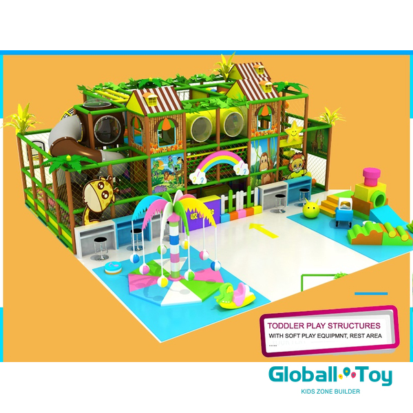 family entertainment center jungle theme kids play equipment with slides