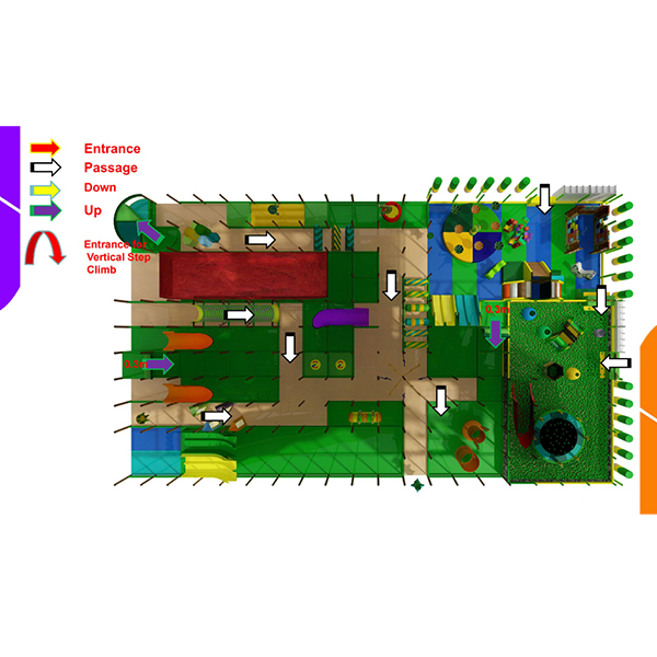 indoor playground system with rainforest theme and treehouse climbing elements