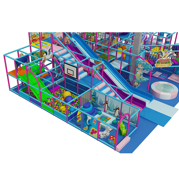 undersea themed indoor playground with climbing frames spiral slides and obstacle course