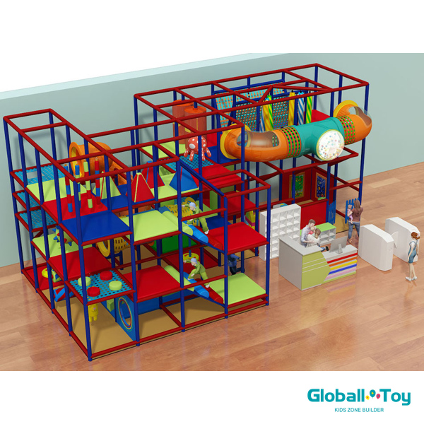 indoor playground structure with slide and tunnel soft play system