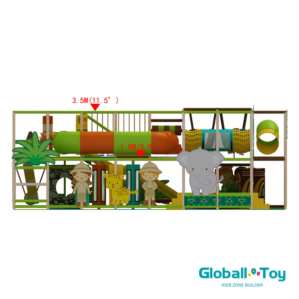 indoor playground elevation 3.5m and 1.8m height jungle theme soft play area