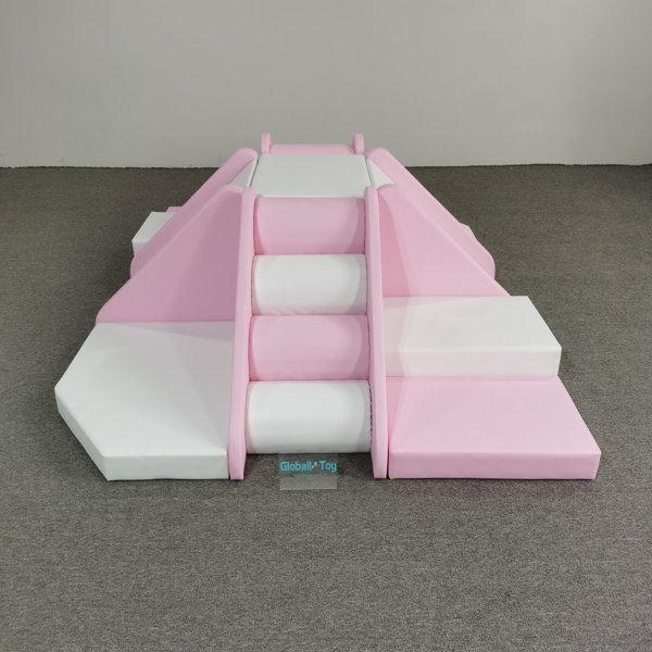 soft-play-climbing-pyramid-set-taman bermain-dalam ruangan-pemasok-peralatan-krem-putih