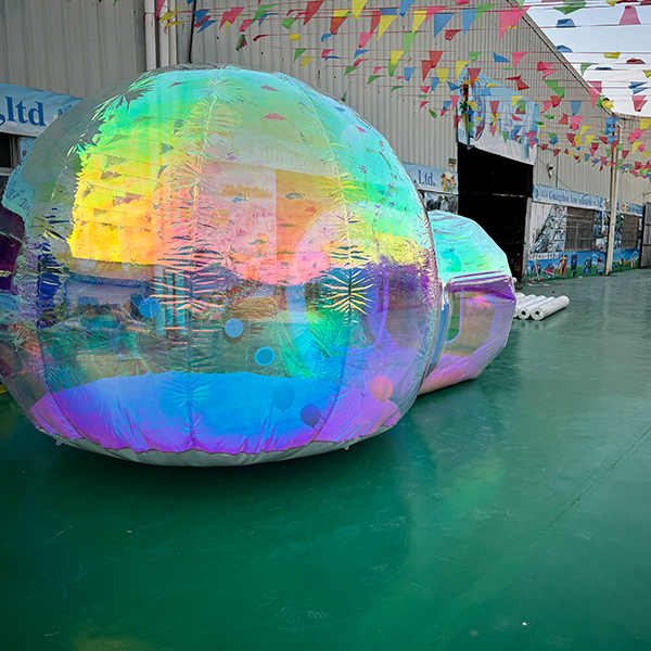 Iridescent inflatable bubble tent for kids soft play setup