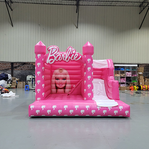 Barbie pink inflatable castle bounce house with slide for kids