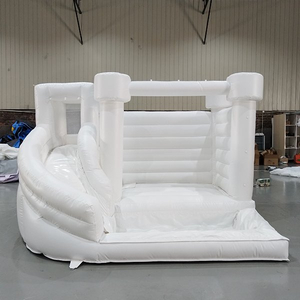 White inflatable double slide bounce castle for kids
