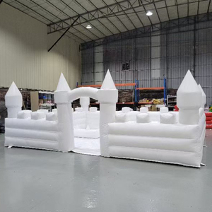 White inflatable castle with mesh netting and bounce area for kids