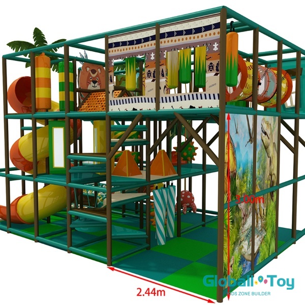 Playground interno com tema de selva de três níveis para centro de entretenimento familiar
