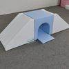 Blue and white soft play tunnel and slide set for kids
