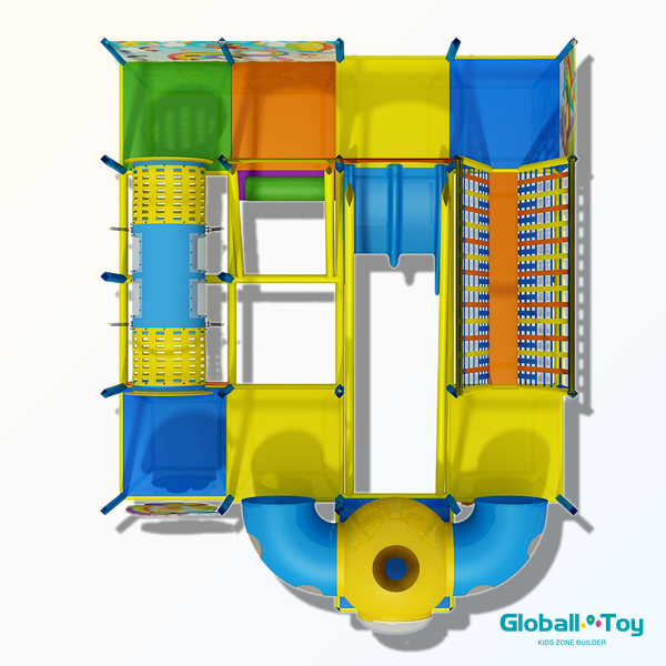custom two level indoor play structure manufacturer with climbing net bridge