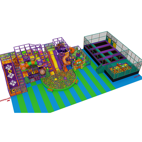trampoline park indoor playground with slides ball pit and climbing structures for kids