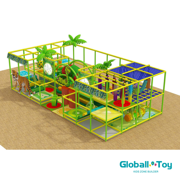 jungle animal theme indoor playground with tunnel slide and climbing frames
