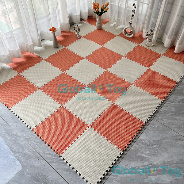 woven floor mat orange cream playroom flooring