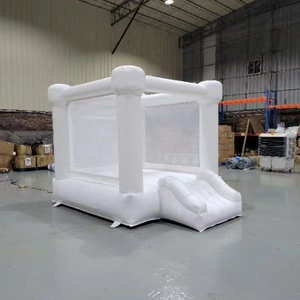 White inflatable bounce house with mesh walls for kids party