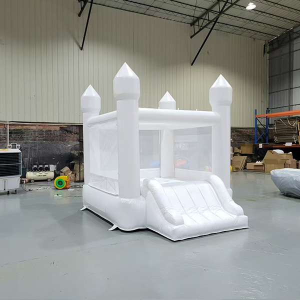 White Inflatable Bounce House With Slide For Party Rental