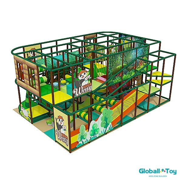 commercial soft play structure with jungle decoration and kids play panels