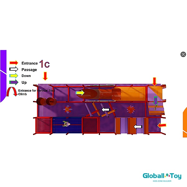 commerciële binnenspeeltuin 2C routekaartontwerp met spiraalvormige glijbanen en tunnels