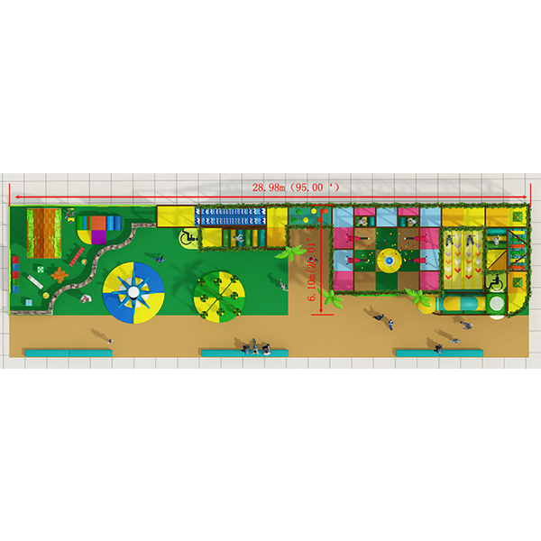 large forest theme indoor play area with soft play toys and tube slides