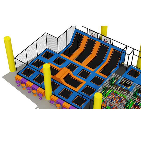 modular trampoline park system combined with rope course for family play centers